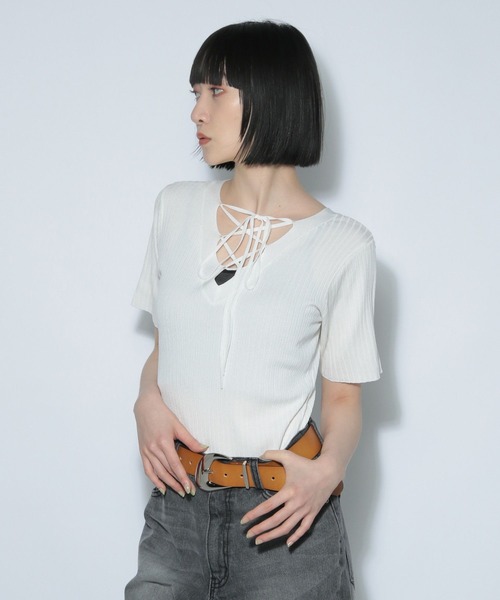 PAGEBOY（ページボーイ）の「2WAYレースアップニット (半袖)（ニット/セーター・レディース・コーラル/オフホワイト/ブラック/ネイビー・FREE）」の22枚目の写真