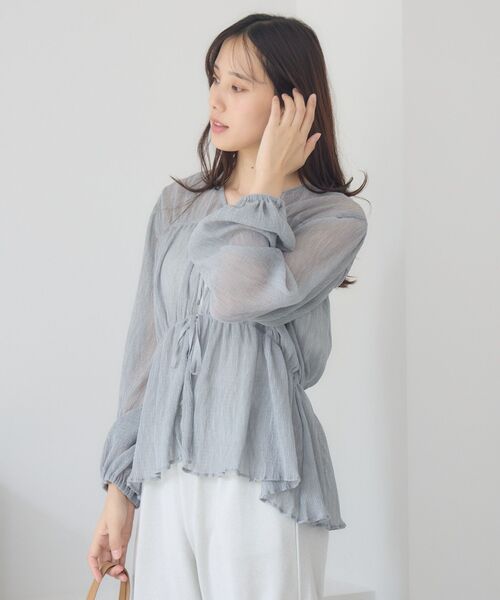 RETRO GIRL(レトロガール)の「楊柳シアーリボンBL(シャツ/ブラウス・レディース・オフホワイト/ブルー/ピンク/ライトグレー・FREE)」の15枚目の写真