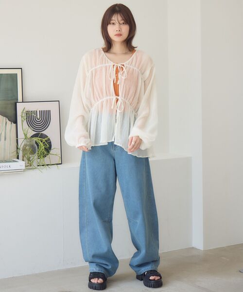 RETRO GIRL(レトロガール)の「楊柳シアーリボンBL(シャツ/ブラウス・レディース・オフホワイト/ブルー/ピンク/ライトグレー・FREE)」の18枚目の写真