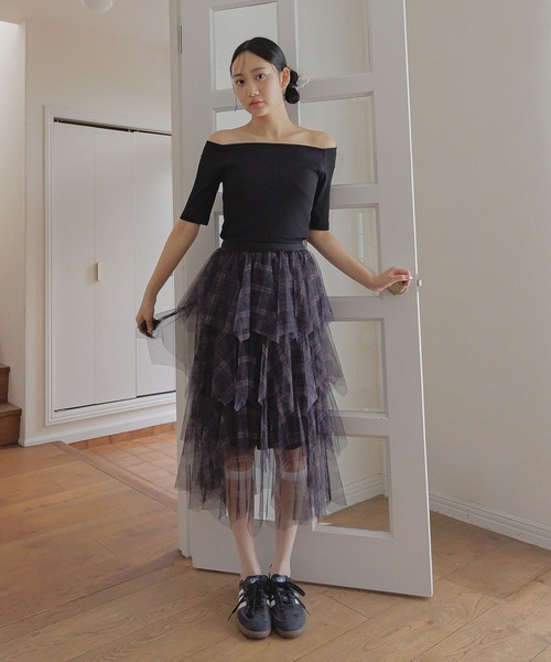 3.3 Field Trip （3.3フィールドトリップ）の「3.3 Field Trip／チェックフリルスカート（スカート・レディース・ネイビー/ブラック・FREE）」の6枚目の写真