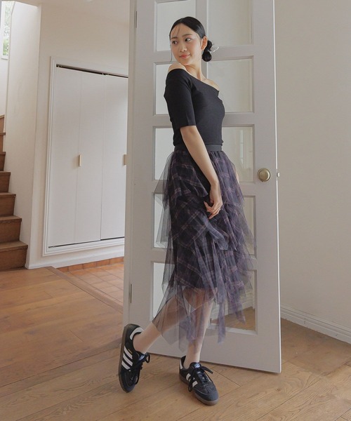 3.3 Field Trip （3.3フィールドトリップ）の「3.3 Field Trip／チェックフリルスカート（スカート・レディース・ネイビー/ブラック・FREE）」の4枚目の写真