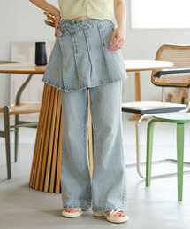 Kastane | 【低身長サイズ/2サイズ展開/セットアイテム】プリーツスカート付きフレアデニム(デニムパンツ)