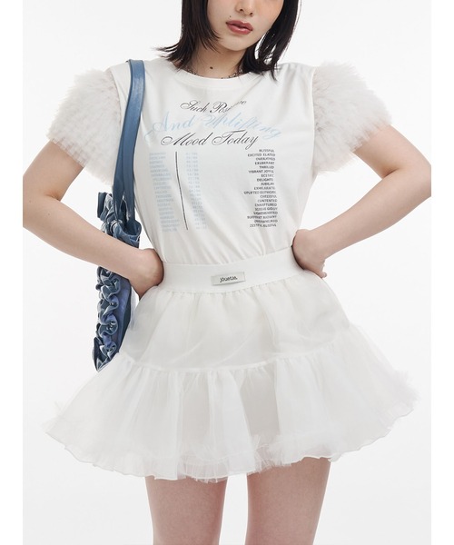 jouetie♡チュールフリンジトップス セール】フリルチュールドッキングTシャツ（Tシャツ/カットソー