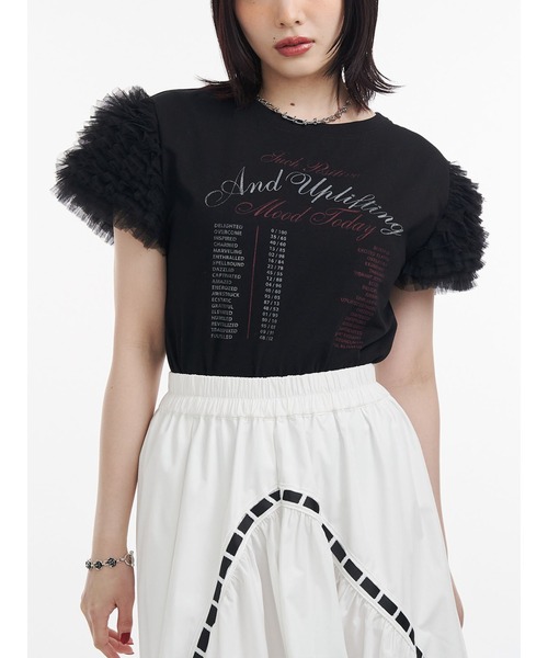 jouetie♡チュールフリンジトップス セール】フリルチュールドッキングTシャツ（Tシャツ/カットソー