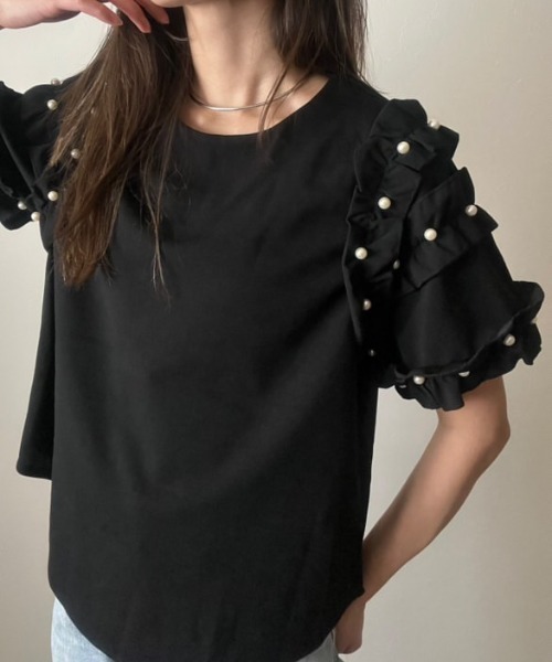 deux amour（ドゥーザムール）の「袖フリルトップス（Tシャツ/カットソー・レディース・ホワイト/ブラック・M～Ｌ）」の7枚目の写真