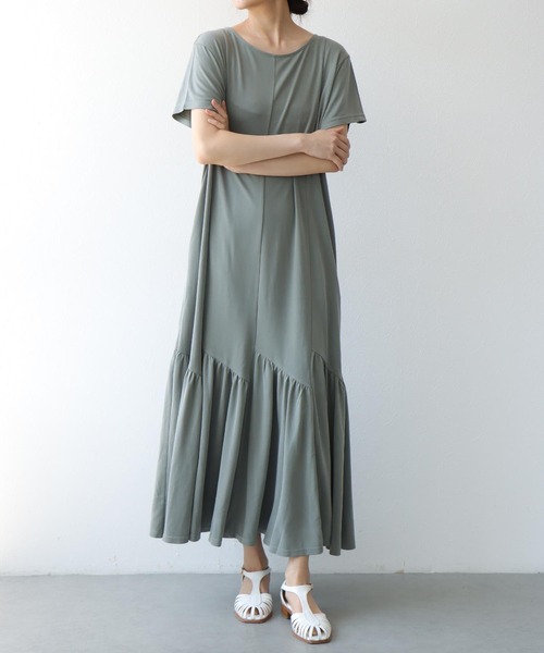 Jines(ジネス)の「モダール半袖ティアードワンピース(ワンピース・レディース・カーキ/ブラウン/モカ・38)」の3枚目の写真