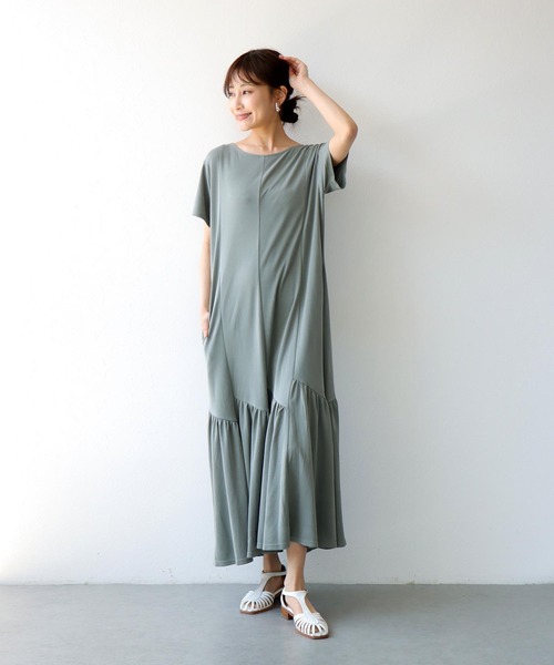 Jines(ジネス)の「モダール半袖ティアードワンピース(ワンピース・レディース・カーキ/ブラウン/モカ・38)」の16枚目の写真