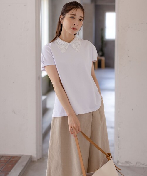 組曲 L(クミキョク オオキイサイズ)の「レース襟フレンチテリー カットソー(Tシャツ/カットソー・レディース・ブラック系/グレー系/ホワイト系・5/6/7)」の20枚目の写真