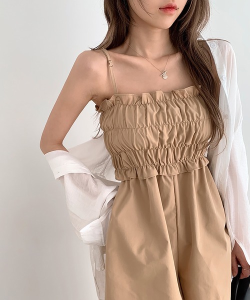 Girly Doll(ガーリードール)の「ショートパンツギャザーサロペット(サロペット/オーバーオール・レディース・ブラック/キャメル・F)」の17枚目の写真