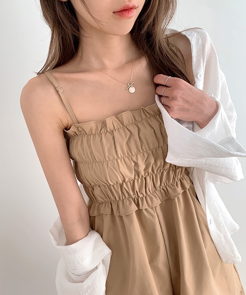 Girly Doll(ガーリードール)の「ショートパンツギャザーサロペット(サロペット/オーバーオール・レディース・ブラック/キャメル・F)」の18枚目の写真