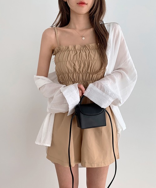 Girly Doll(ガーリードール)の「ショートパンツギャザーサロペット(サロペット/オーバーオール・レディース・ブラック/キャメル・F)」の19枚目の写真
