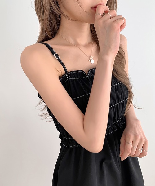 Girly Doll(ガーリードール)の「ショートパンツギャザーサロペット(サロペット/オーバーオール・レディース・ブラック/キャメル・F)」の12枚目の写真