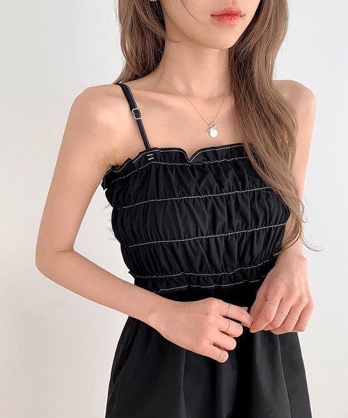 Girly Doll(ガーリードール)の「ショートパンツギャザーサロペット(サロペット/オーバーオール・レディース・ブラック/キャメル・F)」の13枚目の写真