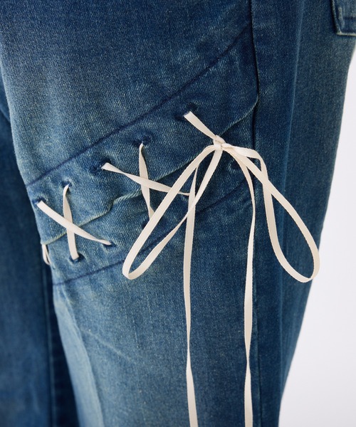 one after another NICE CLAUP（ワンアフターアナザーナイスクラップ）の「【おそろいコレクション】レースアップデニムパンツ（デニムパンツ・レディース・ブルー/ネイビー・SMALL/MEDIUM）」の5枚目の写真