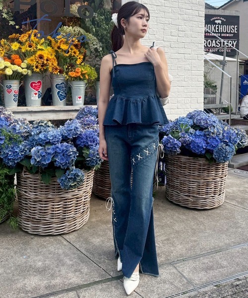 one after another NICE CLAUP（ワンアフターアナザーナイスクラップ）の「【おそろいコレクション】レースアップデニムパンツ（デニムパンツ・レディース・ブルー/ネイビー・SMALL/MEDIUM）」の15枚目の写真