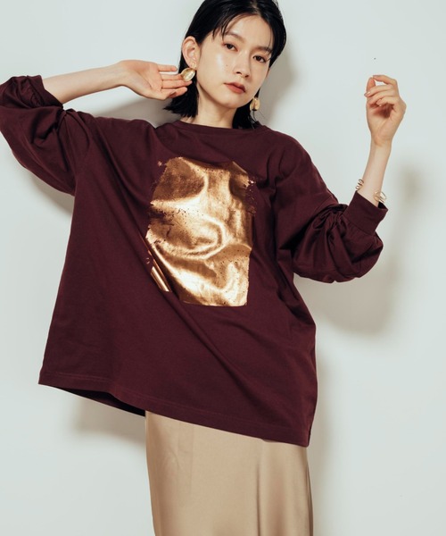 Shelly island(シェリーアイランド)の「箔プリントオーバーロンT(Tシャツ/カットソー・レディース・ホワイト/ブラウン/チャコールグレー・FREE)」の3枚目の写真