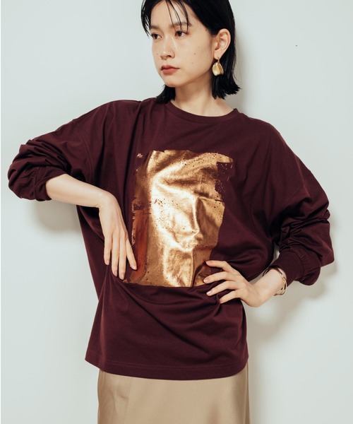 Shelly island(シェリーアイランド)の「箔プリントオーバーロンT(Tシャツ/カットソー・レディース・ホワイト/ブラウン/チャコールグレー・FREE)」の5枚目の写真