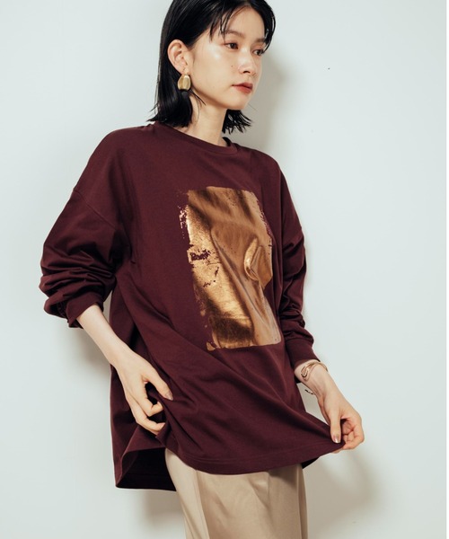 Shelly island(シェリーアイランド)の「箔プリントオーバーロンT(Tシャツ/カットソー・レディース・ホワイト/ブラウン/チャコールグレー・FREE)」の6枚目の写真