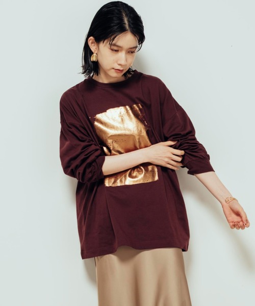 Shelly island(シェリーアイランド)の「箔プリントオーバーロンT(Tシャツ/カットソー・レディース・ホワイト/ブラウン/チャコールグレー・FREE)」の12枚目の写真