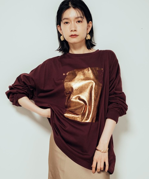 Shelly island(シェリーアイランド)の「箔プリントオーバーロンT(Tシャツ/カットソー・レディース・ホワイト/ブラウン/チャコールグレー・FREE)」の13枚目の写真