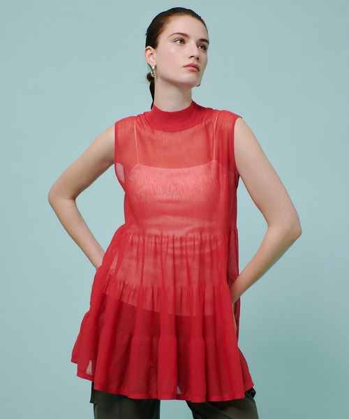 allureville（アルアバイル）の「シアーティアードチュニック（ニット/セーター・レディース・レッド/イエロー/ブラック・2）」の6枚目の写真