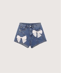 LA POMME petit（ラポミ・プチ）の「Ribbon Denim Short Pants（デニムパンツ）」