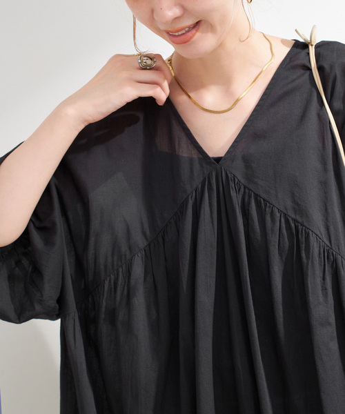 B.C STOCK(ベーセーストック)の「手洗い可 / ボイルVネックマキシワンピース(ワンピース・レディース・ブラック/ブラウン/ブルー・FREE)」の5枚目の写真