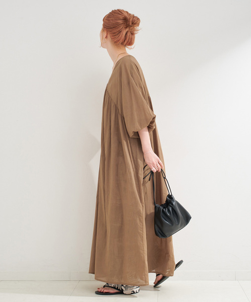 正規品♡スフレ♡BEARワンピース♡ベージュ 手洗い可 / ボイルVネックマキシワンピース（ワンピース）｜B.C