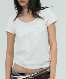 A'GEM/9 × .kom 『PLACE STUDIO/プレイススタジオ』 Pure Glitter Ribbon Graphic Short Sleeve U-Neck Short Sleeve T-shirt/U ネック 半袖Tシャツ