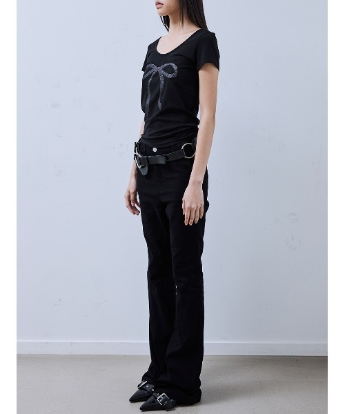 PLACE STUDIO(プレイススタジオ)の「A'GEM/9 × .kom 『PLACE STUDIO/プレイススタジオ』 Pure Glitter Ribbon Graphic Short Sleeve U-Neck Short Sleeve T-shirt/U ネック 半袖Tシャツ(Tシャツ/カットソー・レディース・ブラック/グレー/アイボリー・FREE)」の7枚目の写真