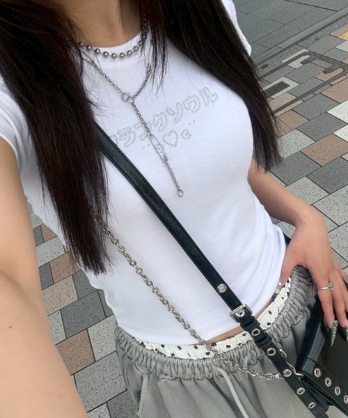 tシャツ 「CRANK」LETTERING HOTFIX TOP レディース CRANK】LETTERING HOTFIX TOP（Tシャツ/カットソー）｜CRANK