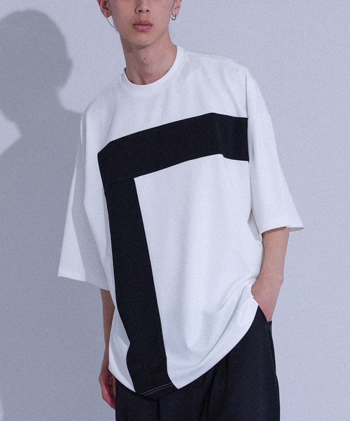 MDR(エムディアール)の「ポンチ配色切替ビッグTシャツ(Tシャツ/カットソー・メンズ・ブラック/オフホワイト・L/M)」の2枚目の写真