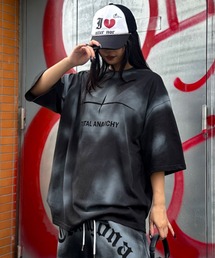 AGEM(エージェム) ブラック Tシャツ フリーサイズ　スカル A'GEM/9 × .kom 『AOSPACE』ステッチスカル半袖Tシャツ