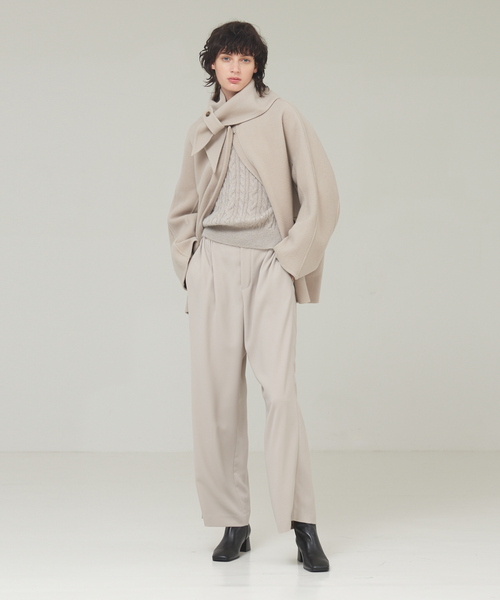 DESIGNWORKS(デザインワークス)の「バックサテンジョーゼットワイドパンツ(その他パンツ・レディース・グレイッシュベージュ/グリーン系その他・36/38)」の3枚目の写真