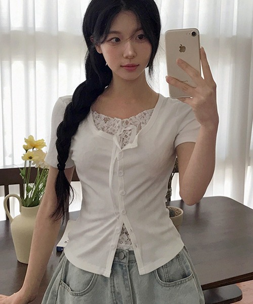 WESTSEA(ウエストシー)の「リボン レース 半袖トップス(Tシャツ/カットソー・レディース・ホワイト/グレー・M/L)」の4枚目の写真