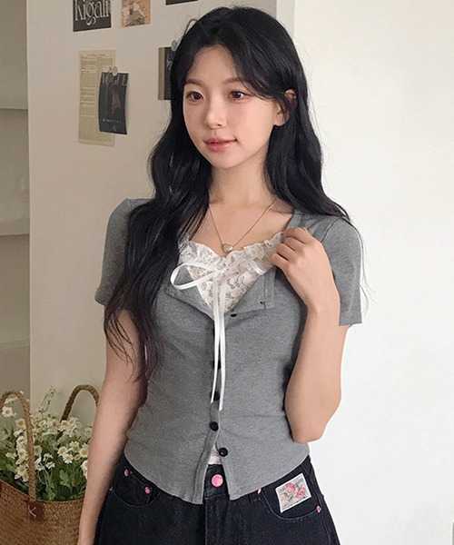 WESTSEA(ウエストシー)の「リボン レース 半袖トップス(Tシャツ/カットソー・レディース・ホワイト/グレー・M/L)」の9枚目の写真
