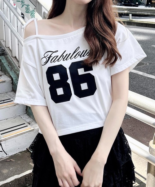 INGNI（イング）の「オフショル肩リボンナンバリングTシャツ（Tシャツ/カットソー・レディース・オフホワイト/グレー/スミクロ/カモフラージュ・M）」の6枚目の写真