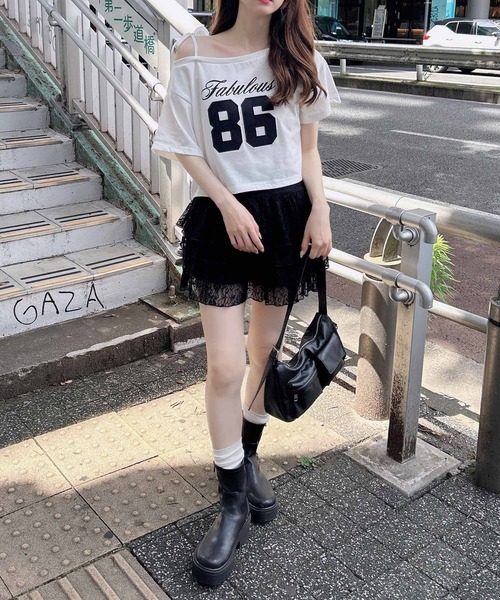INGNI（イング）の「オフショル肩リボンナンバリングTシャツ（Tシャツ/カットソー・レディース・オフホワイト/グレー/スミクロ/カモフラージュ・M）」の10枚目の写真