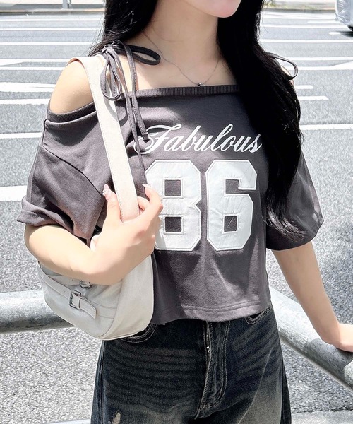 INGNI（イング）の「オフショル肩リボンナンバリングTシャツ（Tシャツ/カットソー・レディース・オフホワイト/グレー/スミクロ/カモフラージュ・M）」の14枚目の写真