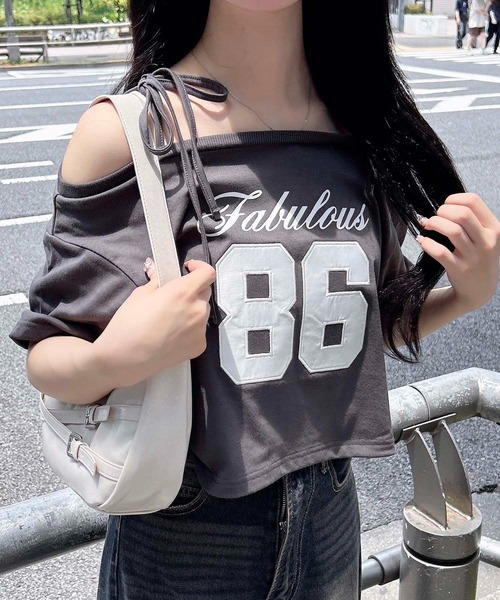 INGNI（イング）の「オフショル肩リボンナンバリングTシャツ（Tシャツ/カットソー・レディース・オフホワイト/グレー/スミクロ/カモフラージュ・M）」の12枚目の写真