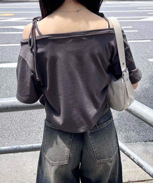 INGNI（イング）の「オフショル肩リボンナンバリングTシャツ（Tシャツ/カットソー・レディース・オフホワイト/グレー/スミクロ/カモフラージュ・M）」の16枚目の写真