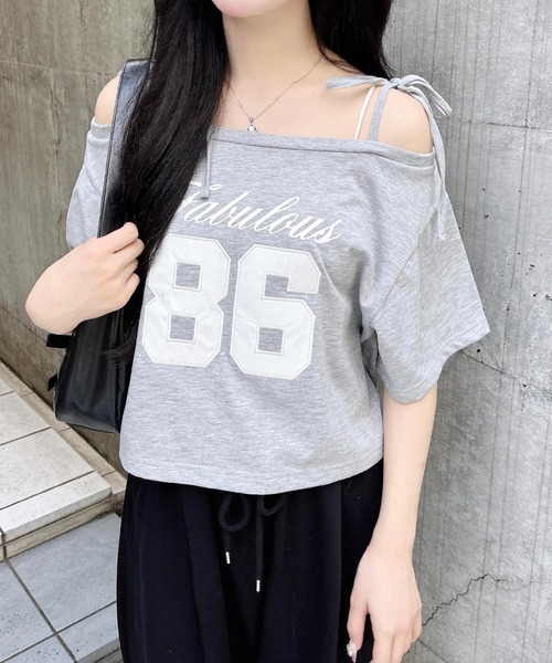 INGNI（イング）の「オフショル肩リボンナンバリングTシャツ（Tシャツ/カットソー・レディース・オフホワイト/グレー/スミクロ/カモフラージュ・M）」の18枚目の写真