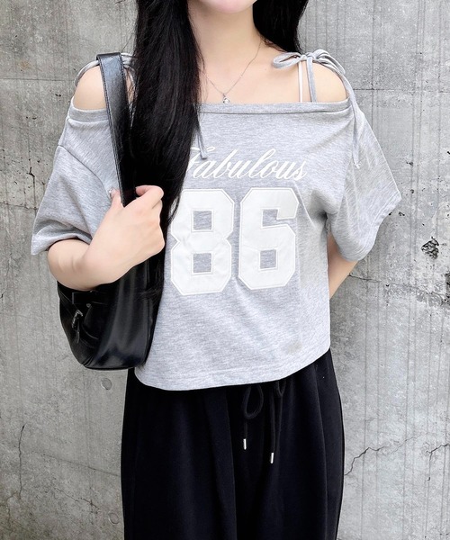 INGNI（イング）の「オフショル肩リボンナンバリングTシャツ（Tシャツ/カットソー・レディース・オフホワイト/グレー/スミクロ/カモフラージュ・M）」の17枚目の写真