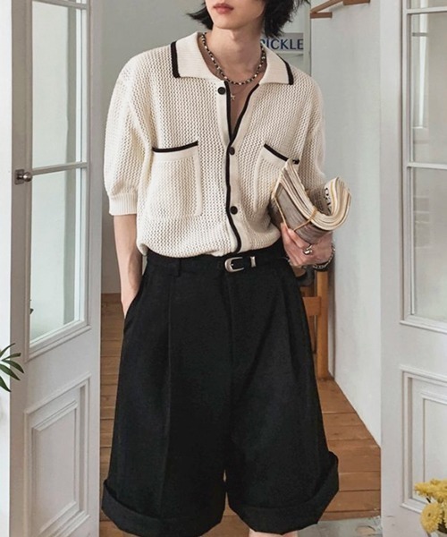NOWLE(ノウル)の「【NOWLE】バイカラー シック サマーニット ポロシャツ(シャツ/ブラウス・メンズ・オフホワイト・MEDIUM/LARGE/X-LARGE)」の6枚目の写真