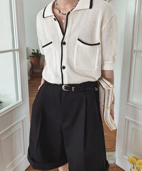 NOWLE(ノウル)の「【NOWLE】バイカラー シック サマーニット ポロシャツ(シャツ/ブラウス・メンズ・オフホワイト・MEDIUM/LARGE/X-LARGE)」の10枚目の写真