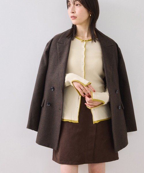 VIS(ビス)の「【WEB/一部店舗限定】配色メローバイカラーカーディガン(カーディガン/ボレロ・レディース・ベージュ/ダークブラウン/ブラック/グレー・FREE)」の4枚目の写真