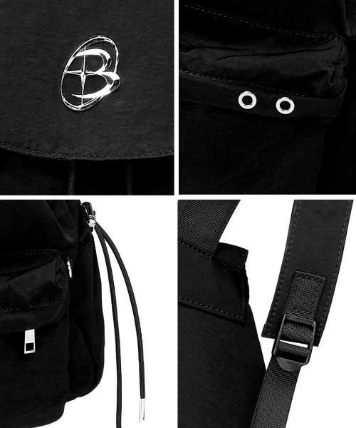 BLACKPURPLE（ブラックパープル）の「【日本未発売/WEB限定】BLACK PURPLE(ブラックパープル)/A4サイズ対応 軽量 ドローコード ドローストリング バックパック リュック ナップザック/Nana Flip Bag（バックパック/リュック・レディース・ブラック・FREE）」の7枚目の写真