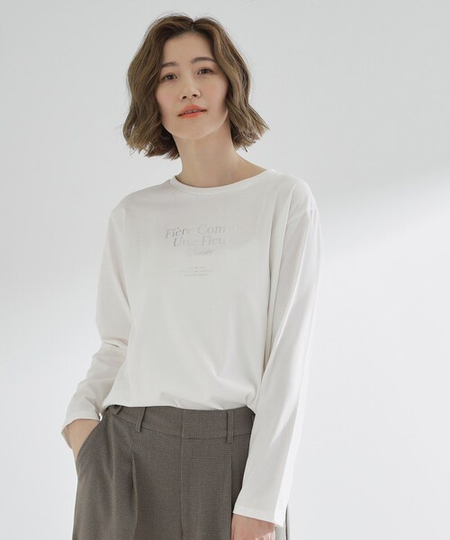 grove(グローブ)の「【UVカット】ロゴアソートベーシックロンT(Tシャツ/カットソー・レディース・ダークグレー/ホワイト系3/ネイビー系/オフホワイト・02/03/01/04/05)」の3枚目の写真