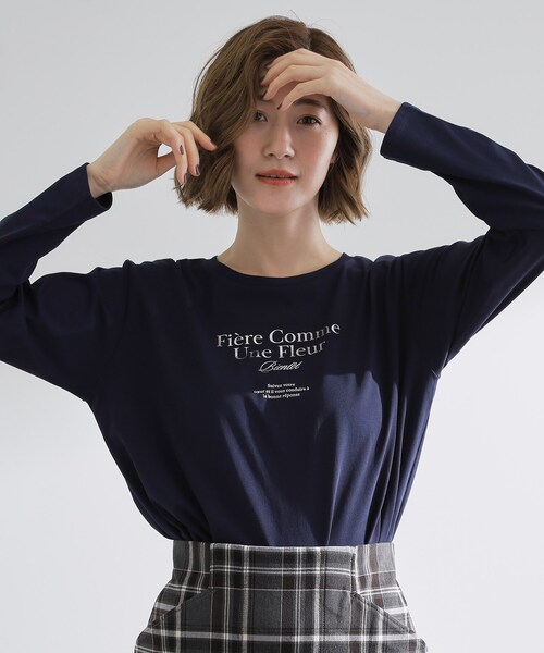 grove(グローブ)の「【UVカット】ロゴアソートベーシックロンT(Tシャツ/カットソー・レディース・ダークグレー/ホワイト系3/ネイビー系/オフホワイト・02/03/01/04/05)」の4枚目の写真