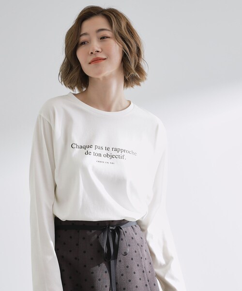 grove(グローブ)の「【UVカット】ロゴアソートベーシックロンT(Tシャツ/カットソー・レディース・ダークグレー/ホワイト系3/ネイビー系/オフホワイト・02/03/01/04/05)」の2枚目の写真